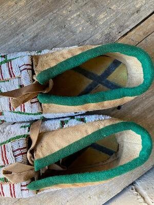 Sioux Beaded Ceremonial Moccasins, Beaded Soles, Painted Parfleche Insoles