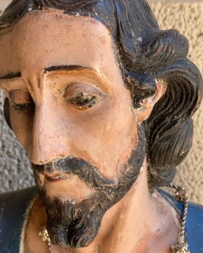 Pair of Large Antique Spanish Santos, Joseph and Mary, Articulated Joints