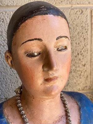 Pair of Large Antique Spanish Santos, Joseph and Mary, Articulated Joints