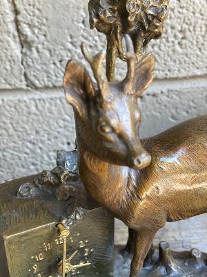 Signed Bronze Roe Deer Buck Clock, Numbered 1406