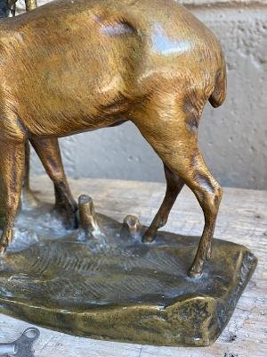 Signed Bronze Roe Deer Buck Clock, Numbered 1406
