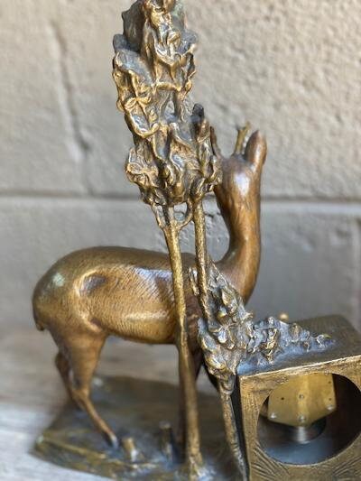 Signed Bronze Roe Deer Buck Clock, Numbered 1406