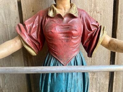 19th Century Wood Carved Circus Banner Woman, German Folk Art