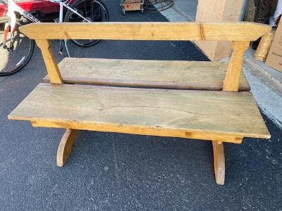 1940s German Beer Hall Double Bench, Pine, Rathskeller Hofbrau