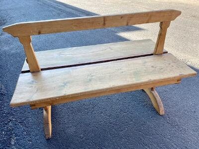 1940s German Beer Hall Double Bench, Pine, Rathskeller Hofbrau