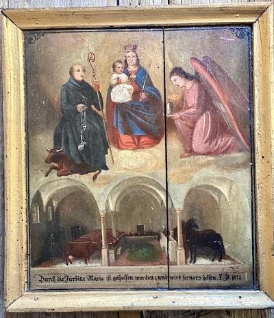 German Votivtafel Prayer Board, Devotional Folk Painting on Board