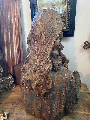 Large Carved Wood Jesus Bust, Portugal