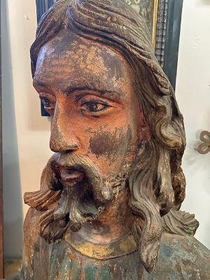 Large Carved Wood Jesus Bust, Portugal