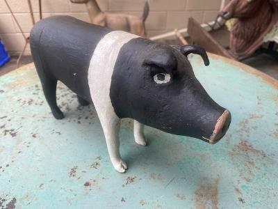 Folk Art Wood and Gesso Pig by Thomas Dimmitt, Berthoud CO
