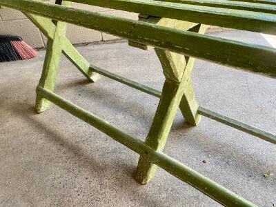 Primitive Green Painted Bench, European