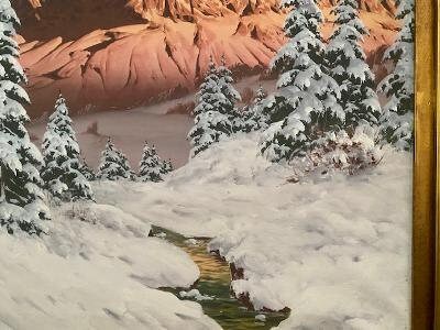Hans Barma Oil on Canvas, Alpen Glow Mountain Painting