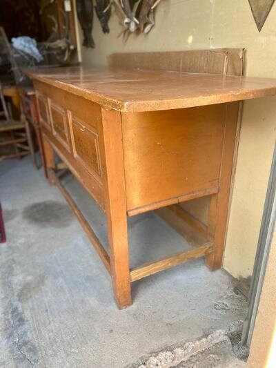Primitive French Dough Table Sideboard, Lift-Top