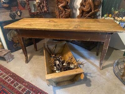 Old German Beer Hall Farm Table, Pine, Lift-Off Top
