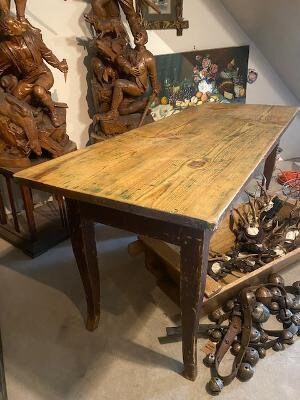 Old German Beer Hall Farm Table, Pine, Lift-Off Top