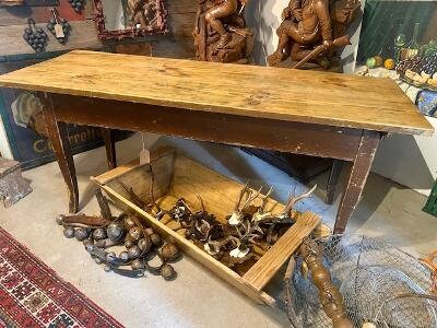 Old German Beer Hall Farm Table, Pine, Lift-Off Top