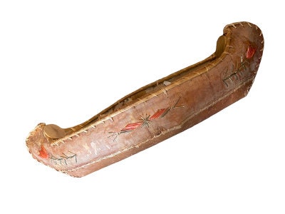 Birch Bark Canoe with Quillwork, Native American Folk Art