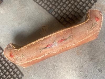 Birch Bark Canoe with Quillwork, Native American Folk Art