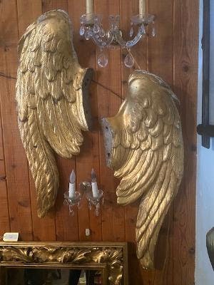 18th Century Carved Wood Angel Wings, Gilded over Gesso, 40"