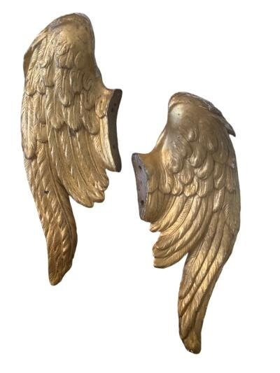 18th Century Carved Wood Angel Wings, Gilded over Gesso, 40"