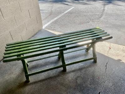 Primitive Green Painted Bench, European