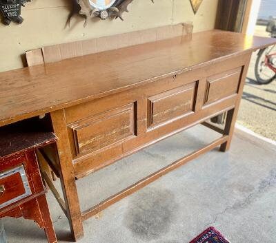 Primitive French Dough Table Sideboard, Lift-Top