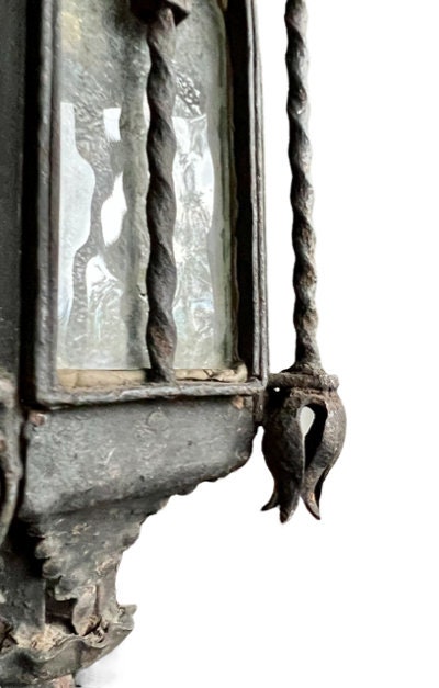 European Wrought Iron Hanging Lantern, Hand Wrought