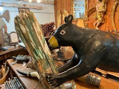 Large Wood Carved Folk Art Bear, American, 1950s