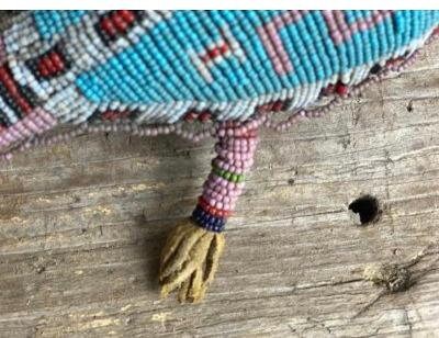 Native American Beaded Lizard Turtle Fetish Amulet, 10.5 Inch