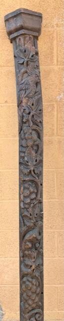 Carved Swiss Restaurant Post with Parrot, Twining Leaves