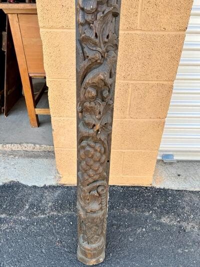 Carved Swiss Restaurant Post with Parrot, Twining Leaves