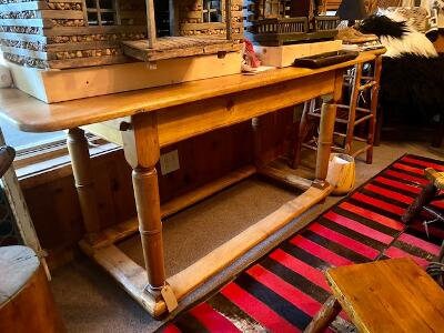 Antique Pine Library Table, European Farm Table