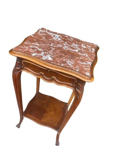 Louis Style Side Table, Red Marble Top, Cabriole Legs