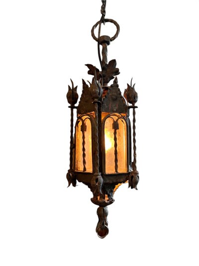 European Wrought Iron Hanging Lantern, Hand Wrought