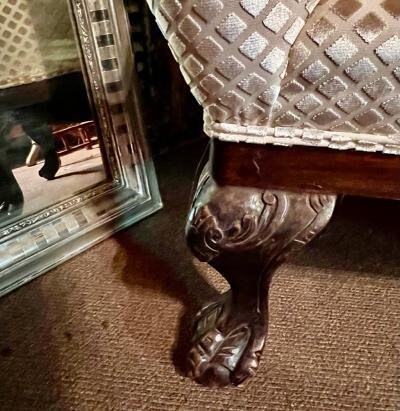 Antique English Wingback Chair, Lion Paw Feet, Newly Upholstered