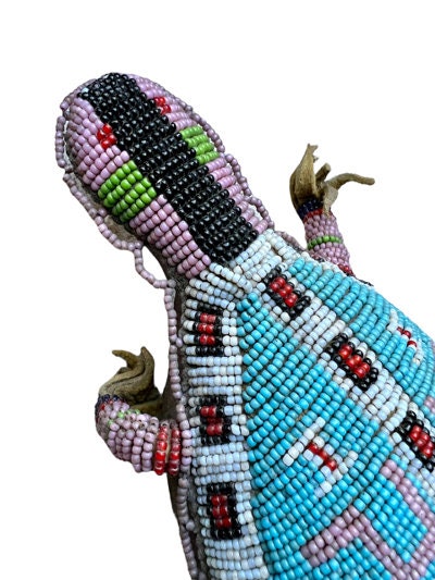 Native American Beaded Lizard Turtle Fetish Amulet, 10.5 Inch