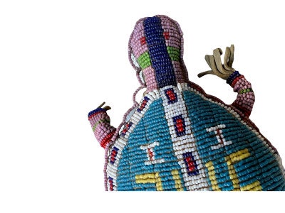 Native American Beaded Lizard Turtle Fetish Amulet, Hand Sewn
