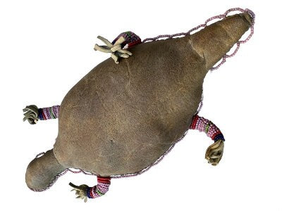 Native American Beaded Lizard Turtle Fetish Amulet, Hand Sewn
