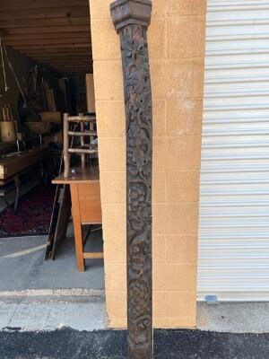 Carved Swiss Restaurant Post with Parrot, Twining Leaves