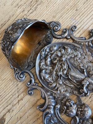 Antique Silver Holy Water Font with Silver Hallmark, St. Joseph
