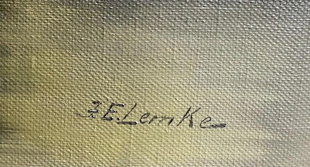 Mountain Oil Painting of the Alps by J.E. Lemke, Dated 1950