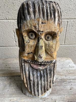 Rare Klotzbeuten Wood Beehive Tree Trunk Head, German Folk Art, 1900s