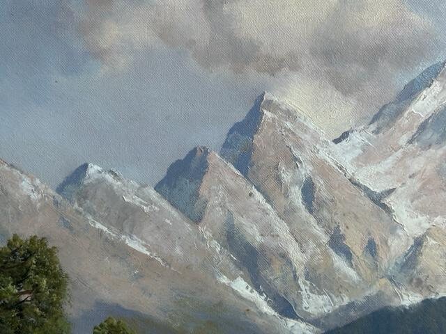 Alpine Landscape Oil Painting by Fritz Meyer, Munich, German Artist