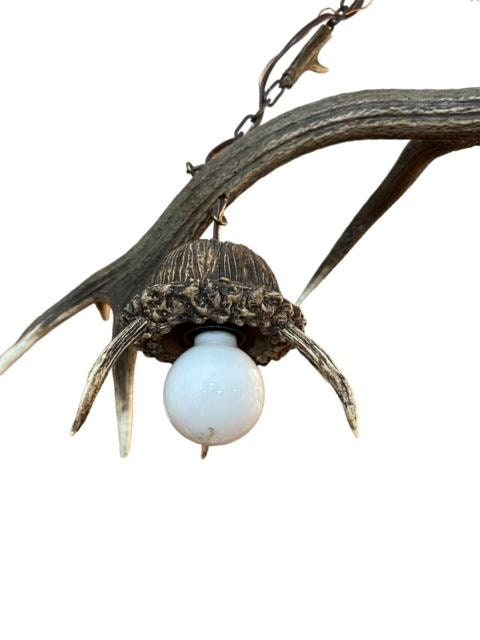 Antler Chandelier with 2 Hanging Pendants, Rustic Alpine Lighting