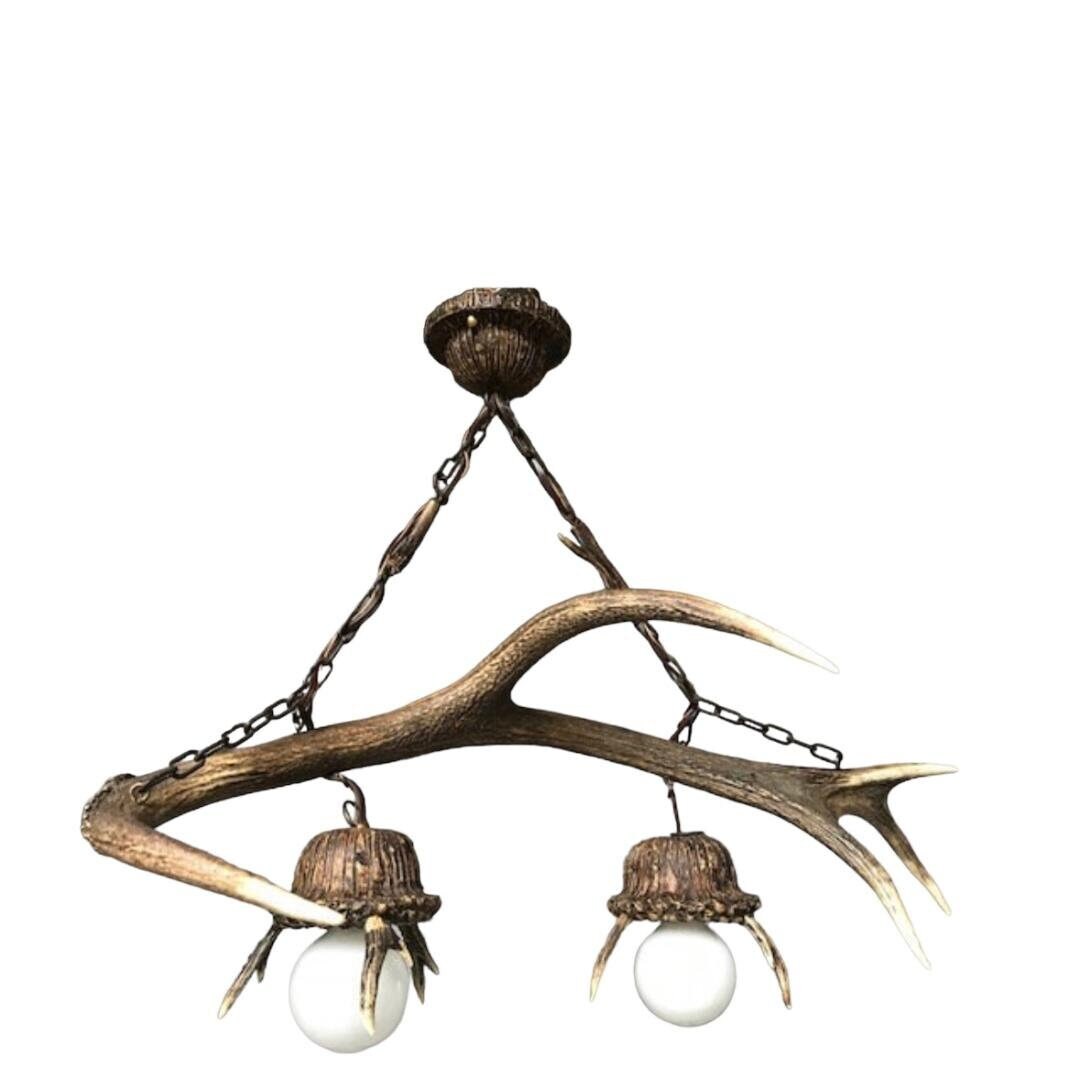 Antler Chandelier with 2 Hanging Pendants, Rustic Alpine Lighting