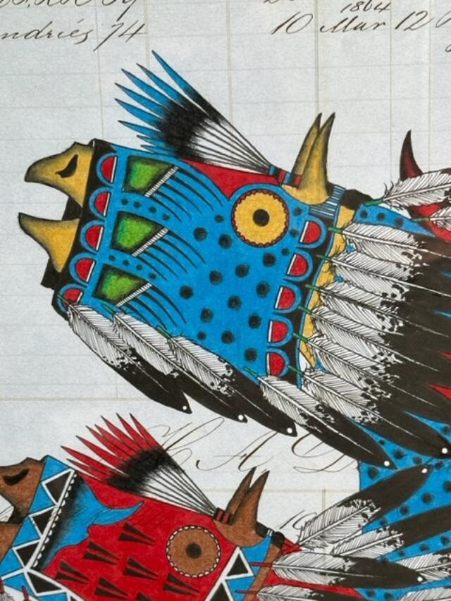 "Return of the Thunder Beings" Ledger Drawing by Travis Blackbird, 1863 Pages