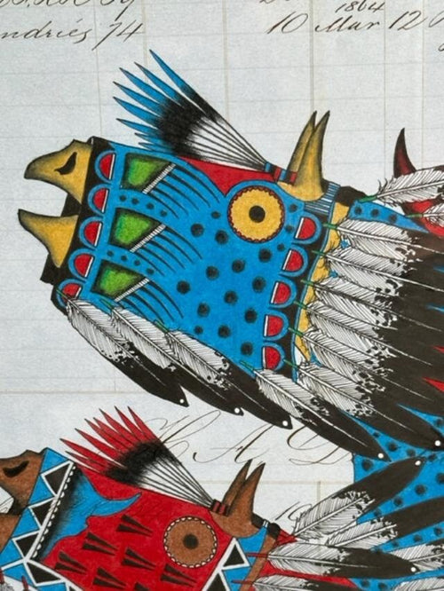 "Return of the Thunder Beings" Ledger Drawing by Travis Blackbird, 1863 Pages