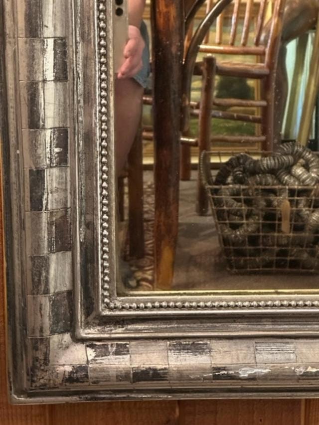 French Louis Silver Leaf Wall Mirror, 19th Century