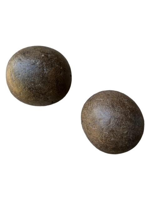 Pair of Antique Wood Bowling Balls, Primitive Wooden Sports Balls