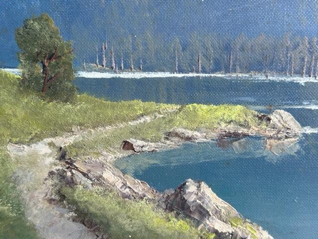 Alpine Landscape Oil Painting by Fritz Meyer, Munich, German Artist