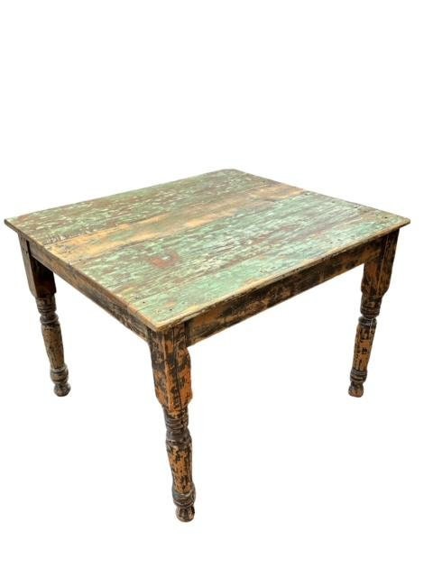 Rustic Green Mexican Table, Spanish Style, 39 Inches Long